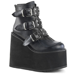 Demonia SWING-105 Black Vegan Platform Buckle Boots