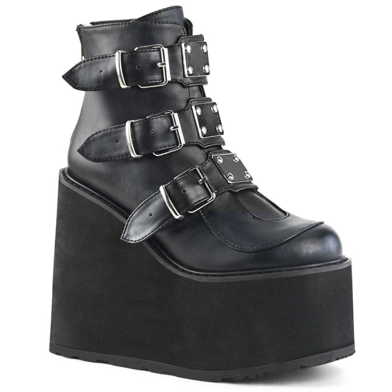 Demonia SWING-105 Black Vegan Platform Buckle Boots Demonia SWING-105 Black Vegan Platform Buckle Boots