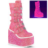Demonia SWING-230G Pink Glitter Platform Buckle Boots