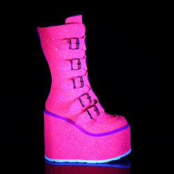 Demonia SWING-230G Pink Glitter Platform Buckle Boots