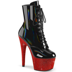 Pleaser BEJEWELED-1020-7 Black Hologram Patent Red Stra