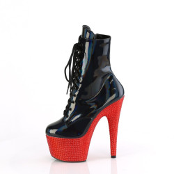 Pleaser BEJEWELED-1020-7 Black Hologram Patent Red Stra