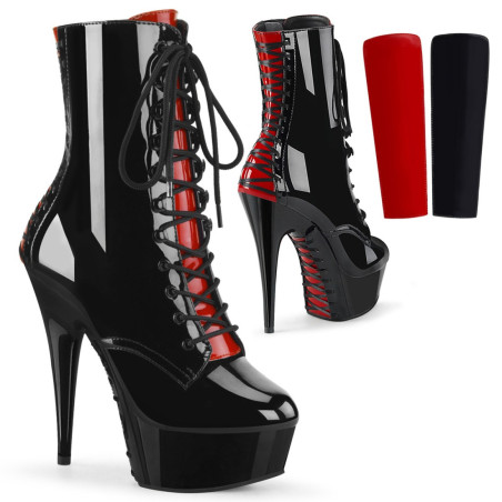 Pleaser DELIGHT-1020FH Black Patent Heeled Ankle Boots