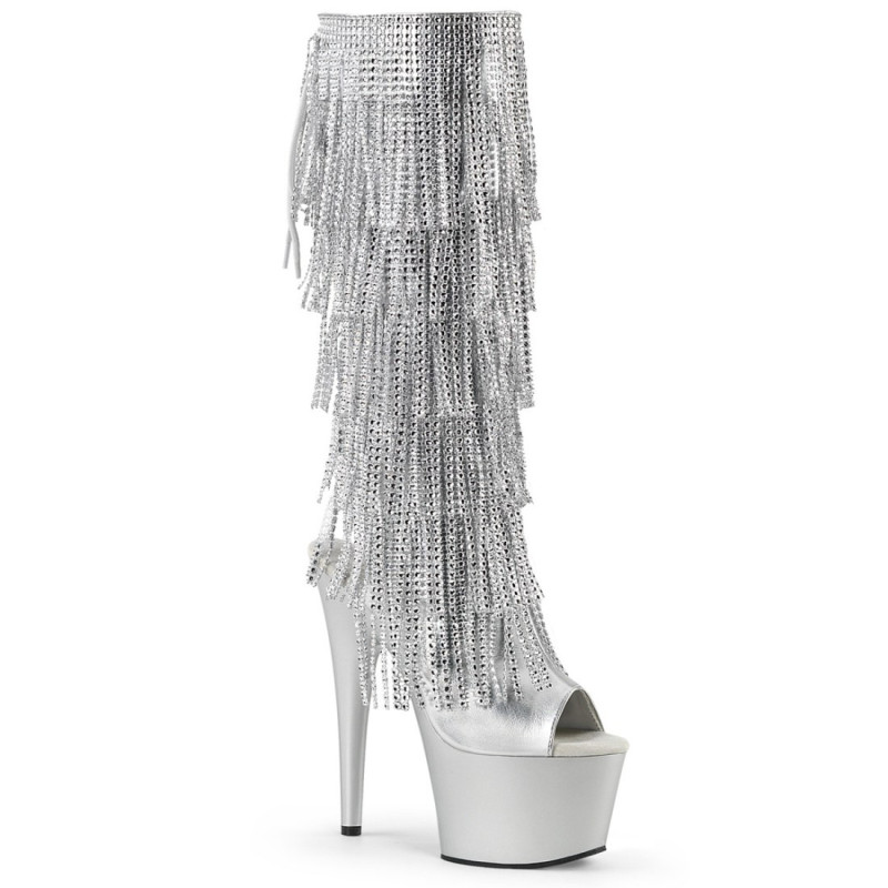 Pleaser ADORE-2024RSF Silver Platform Fringe Boots