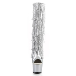 Pleaser ADORE-2024RSF Silver Platform Fringe Boots
