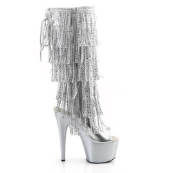 Pleaser ADORE-2024RSF Silver Platform Fringe Boots