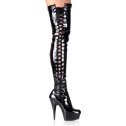 Pleaser DELIGHT-3050 Patent Laced Thigh High Boots