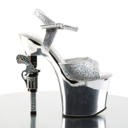 Pleaser REVOLVER-709G Silver Gun Heels Platform Shoes