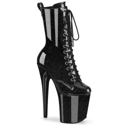 Pleaser FLAMINGO-1040GP Black Glitter Patent Ankle Boots