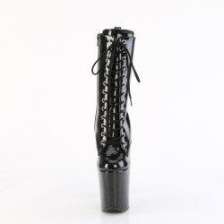 Pleaser FLAMINGO-1040GP Black Glitter Patent Ankle Boots