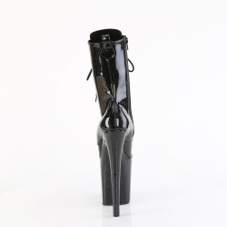 Pleaser FLAMINGO-1040GP Black Glitter Patent Ankle Boots