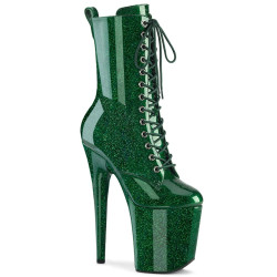 Pleaser FLAMINGO-1040GP Green Glitter Patent Ankle Boots