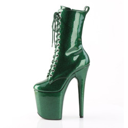 Pleaser FLAMINGO-1040GP Green Glitter Patent Ankle Boots