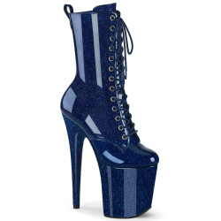 Pleaser FLAMINGO-1040GP Blue Glitter Patent Ankle Boots