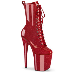 Pleaser FLAMINGO-1040GP Red Glitter Patent Ankle Boots