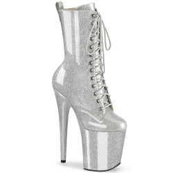 Pleaser FLAMINGO-1040GP Silver Glitter Patent Boots