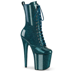 Pleaser FLAMINGO-1040GP Teal Glitter Patent Ankle Boots