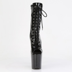 Pleaser FLAMINGO-1041GP Black Glitter Patent Ankle Boots