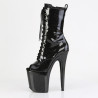 Pleaser FLAMINGO-1041GP Black Glitter Patent Ankle Boots