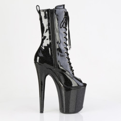 Pleaser FLAMINGO-1041GP Black Glitter Patent Ankle Boots