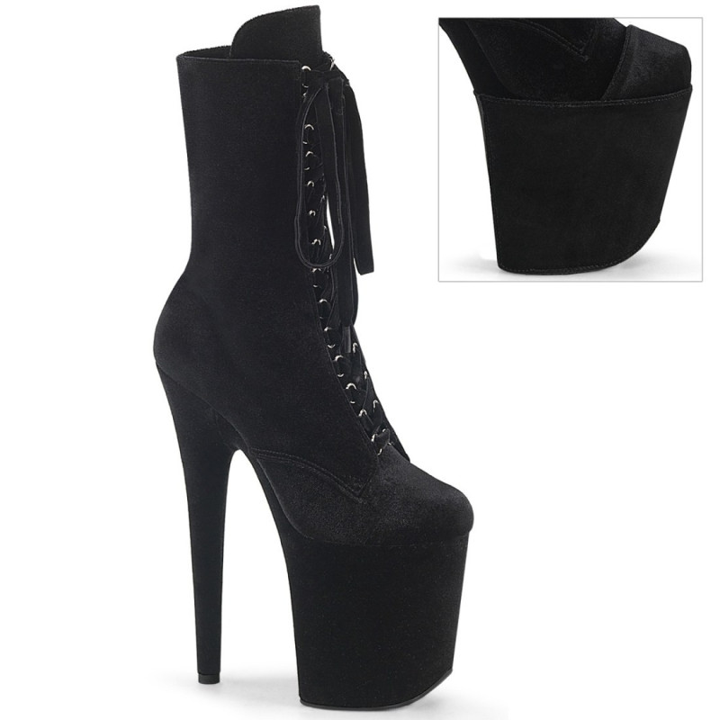 Pleaser FLAMINGO-1045VEL Black Velvet Ankle Boots Pleaser FLAMINGO-1045VEL Black Velvet Ankle Boots