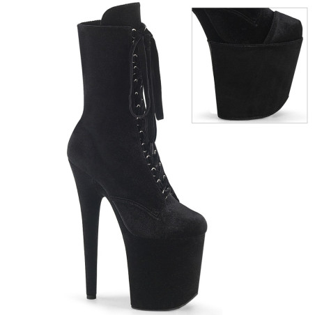 Pleaser FLAMINGO-1045VEL Black Velvet Ankle Boots