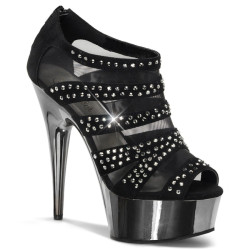 Pleaser DELIGHT-600-8 Black Vegan Suede Pewter Chrome