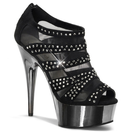 Pleaser DELIGHT-600-8 Black Vegan Suede Pewter Chrome