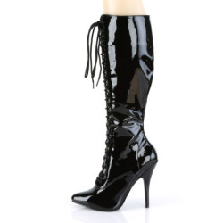 Pleaser SEDUCE-2020 Black Patent Stiletto Heeled Boots