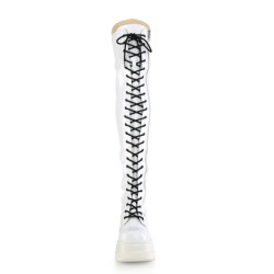 Demonia SHAKER-374 White Platform Thigh High Wedge Boots