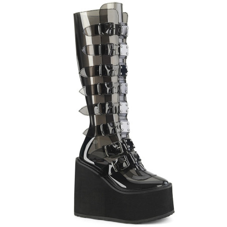 Demonia SWING-815C Smoke Vegan Platform Knee Boots