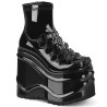 Demonia WAVE-110 Black Patent Platform Wedge Ankle Boots