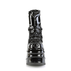 Demonia WAVE-110 Black Patent Platform Wedge Ankle Boots