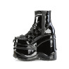 Demonia WAVE-110 Black Patent Platform Wedge Ankle Boots