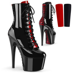 Pleaser ADORE-1020FH Black-Red Patent Ankle Boots
