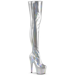 Pleaser ADORE-3000HWR Silver Hologram Overknee Boots