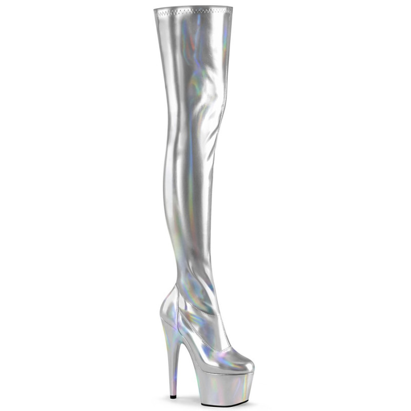 Pleaser ADORE-3000HWR Silver Hologram Overknee Boots Pleaser ADORE-3000HWR Silver Hologram Overknee Boots