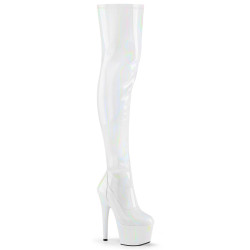 Pleaser ADORE-3000HWR White Hologram Overknee Boots