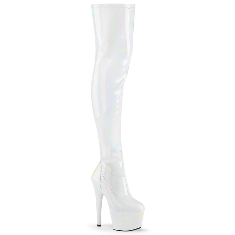 Pleaser ADORE-3000HWR White Hologram Overknee Boots Pleaser ADORE-3000HWR White Hologram Overknee Boots
