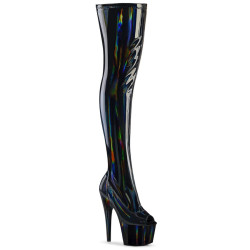 Pleaser ADORE-3011HWR Black Hologram Overknee Boots