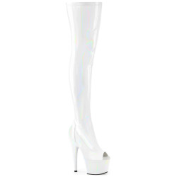 Pleaser ADORE-3011HWR White Hologram Overknee Boots