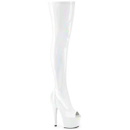 Pleaser ADORE-3011HWR White Hologram Overknee Boots
