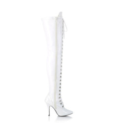 Pleaser SEDUCE-3024 White Laced Thigh High Boots