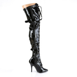 Pleaser SEDUCE-3028 Patent Buckle Thigh High Boots