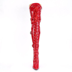 Pleaser SEDUCE-3028 Red Buckle Thigh High Boots