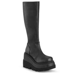 Demonia SHAKER-100 Black Vegan Platform Wedge Knee Boots