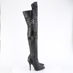Demonia WAVE-315 Patent Platform Wedge Thigh High Boots