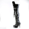 Demonia WAVE-315 Patent Platform Wedge Thigh High Boots
