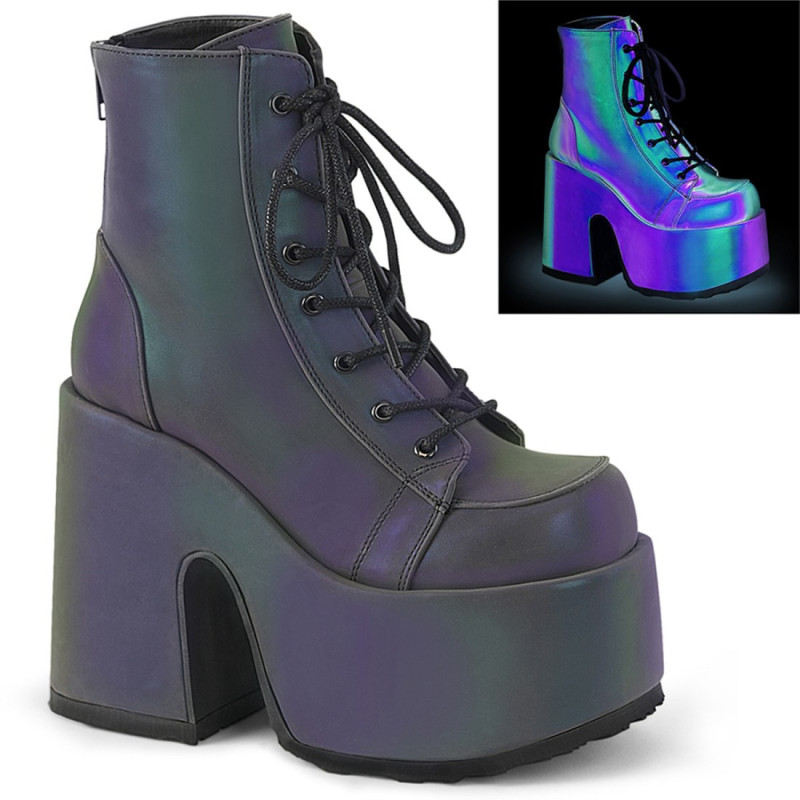Demonia CAMEL-203 Green Reflective Chunky Platform Boots Demonia CAMEL-203 Green Reflective Chunky Platform Boots