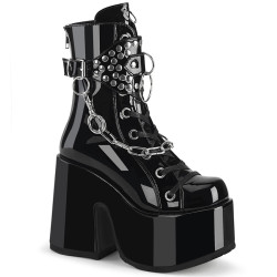 Demonia CAMEL-65 Black Patent Chunky Platform Boots
